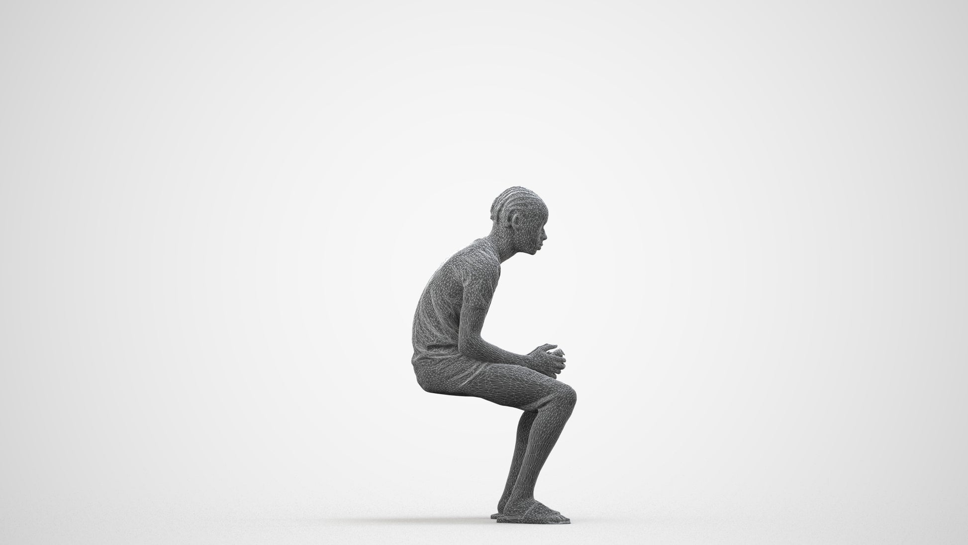 3D human model boy casual kids, photogrammetry scanned person for archviz, wireframe side view