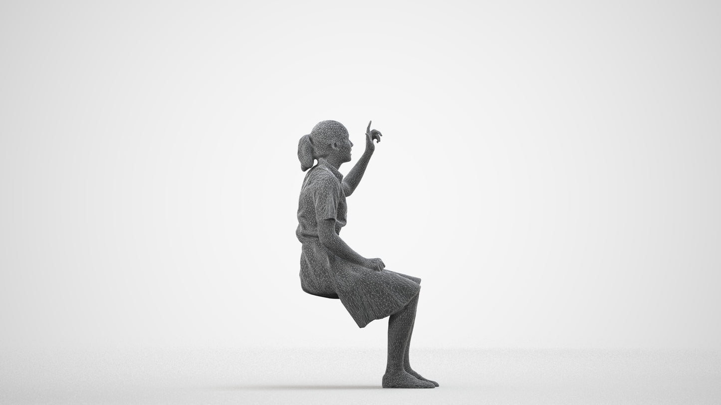3D human model girl kids, photogrammetry scanned person for archviz, wireframe side view