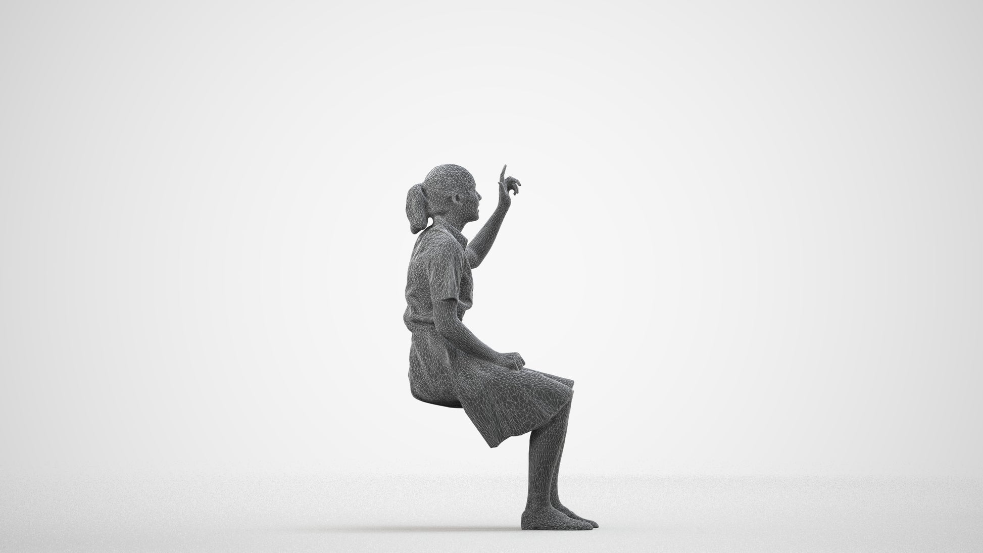 3D human model girl kids, photogrammetry scanned person for archviz, wireframe side view