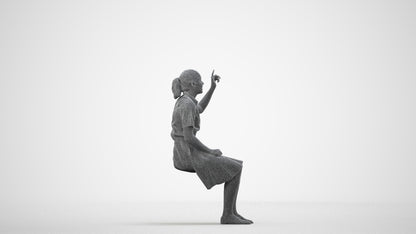 3D human model girl kids, photogrammetry scanned person for archviz, wireframe side view