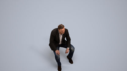 3D human model man business, photogrammetry scanned person for archviz, back view render