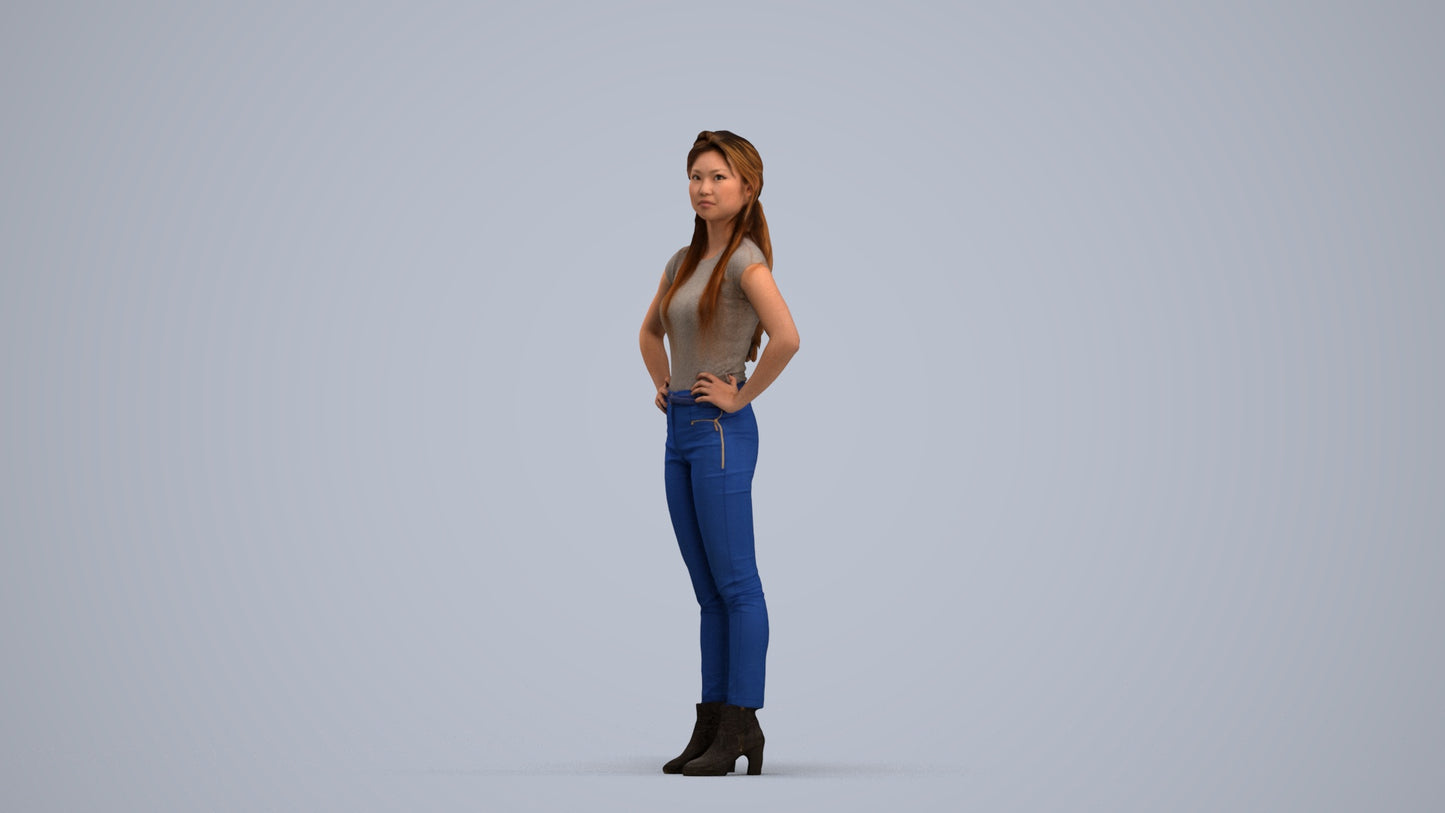 scanned 3D woman casual standing, photogrammetry people for Enscape and V-Ray, standing pose render