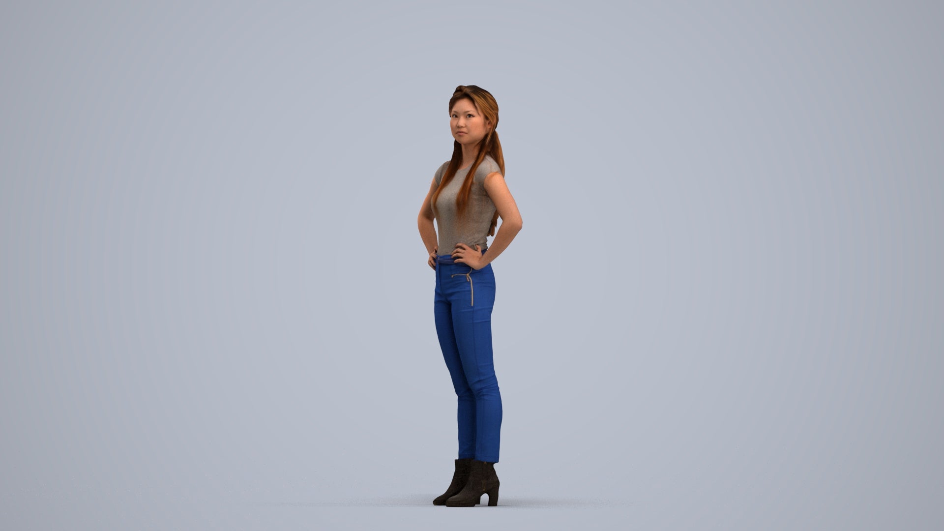scanned 3D woman casual standing, photogrammetry people for Enscape and V-Ray, standing pose render
