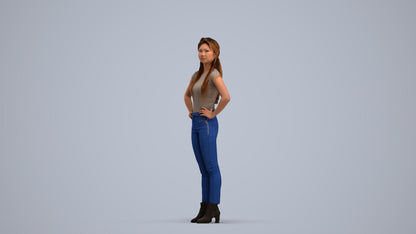 scanned 3D woman casual standing, photogrammetry people for Enscape and V-Ray, standing pose render