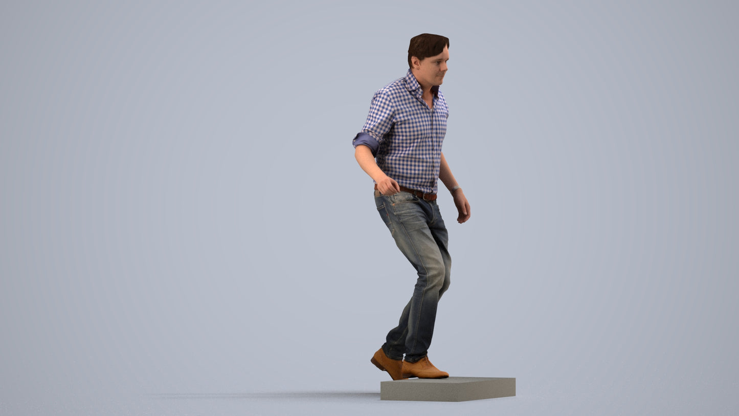 realistic 3D human man casual standing, archviz people FBX OBJ for Blender, side view render