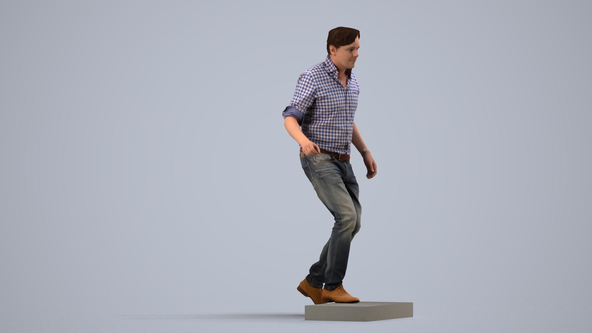 realistic 3D human man casual standing, archviz people FBX OBJ for Blender, side view render