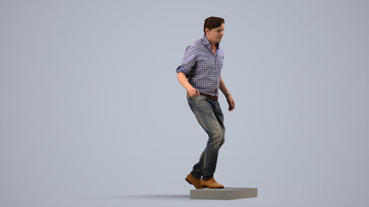 realistic 3D human man casual standing, archviz people FBX OBJ for Blender, side view render