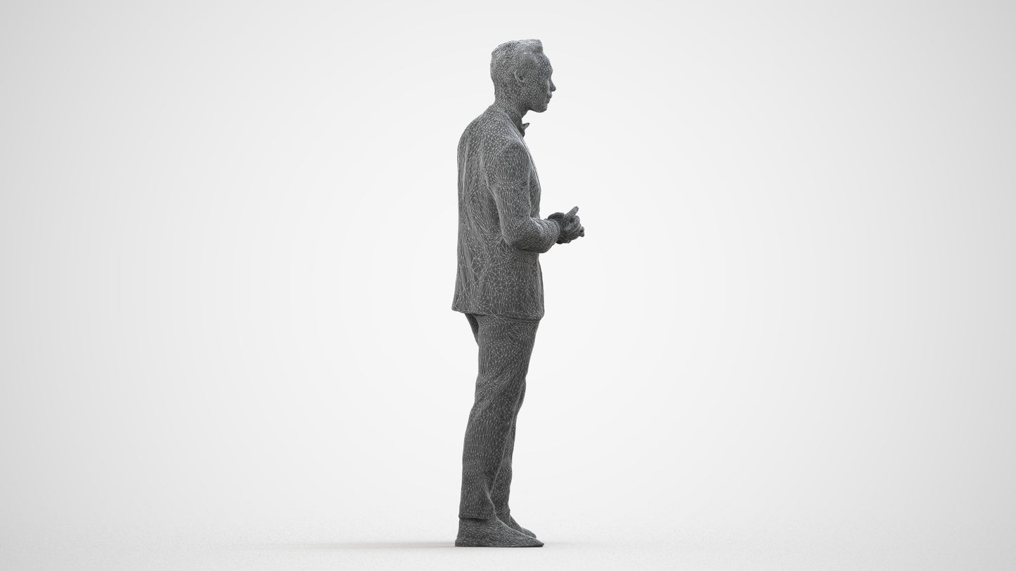 scanned 3D man formal formalaffairs, photogrammetry people for Enscape and V-Ray, wireframe side view