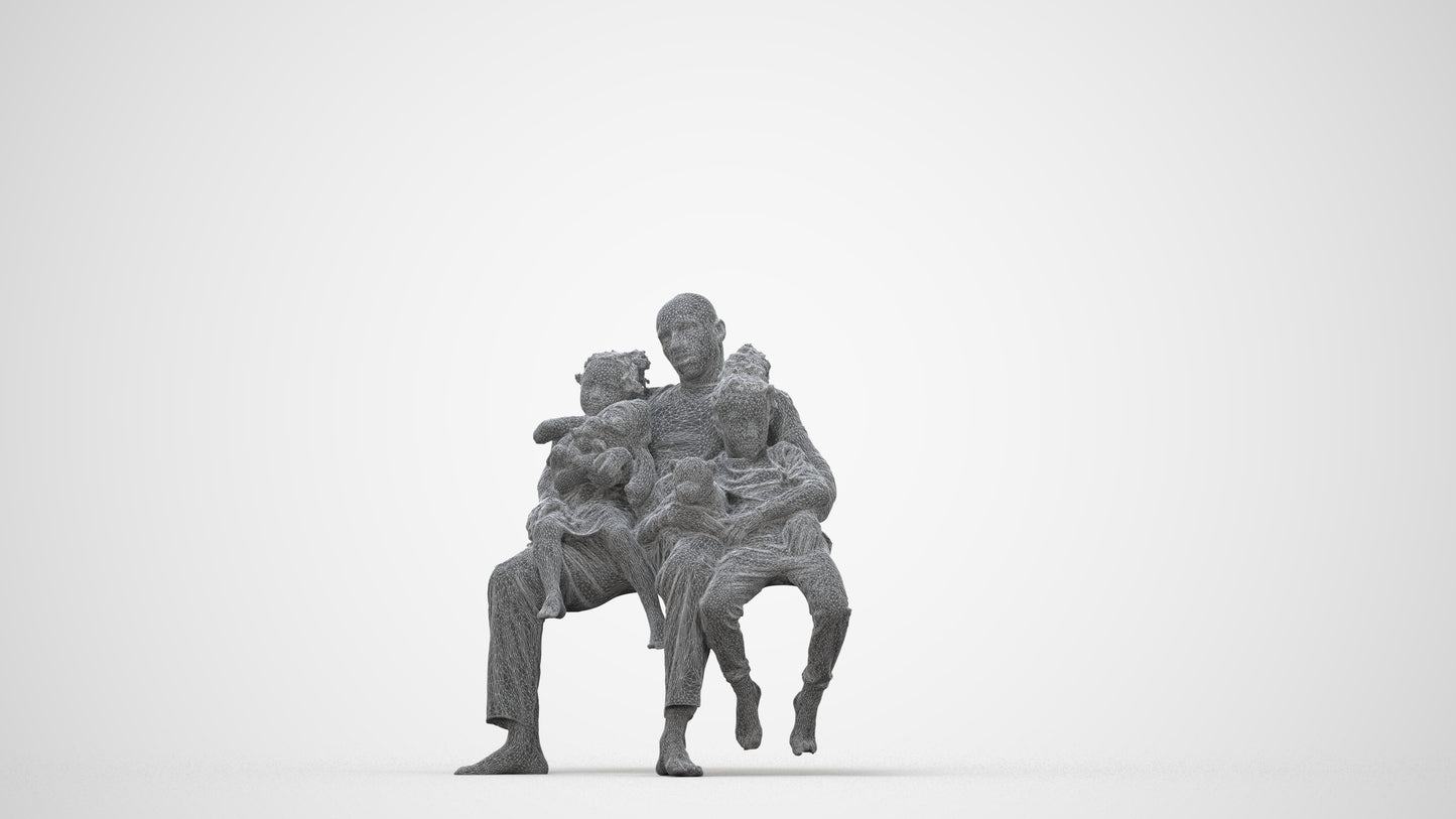 realistic 3D people girl kids, render-ready for V-Ray and Corona, FBX OBJ, wireframe back view