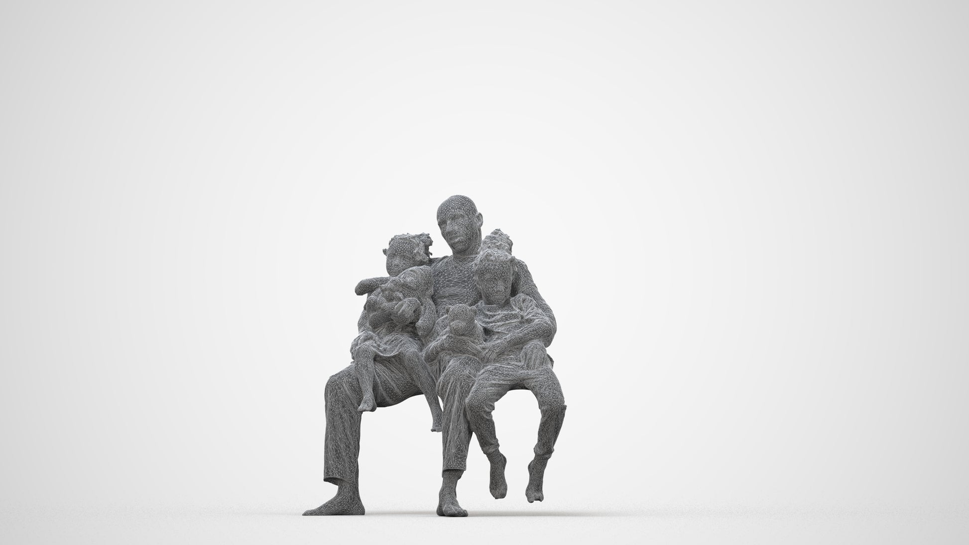 realistic 3D people girl kids, render-ready for V-Ray and Corona, FBX OBJ, wireframe back view