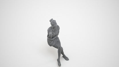 3D people model woman casual sitting, scanned human for 3ds Max rendering, wireframe three-quarter view