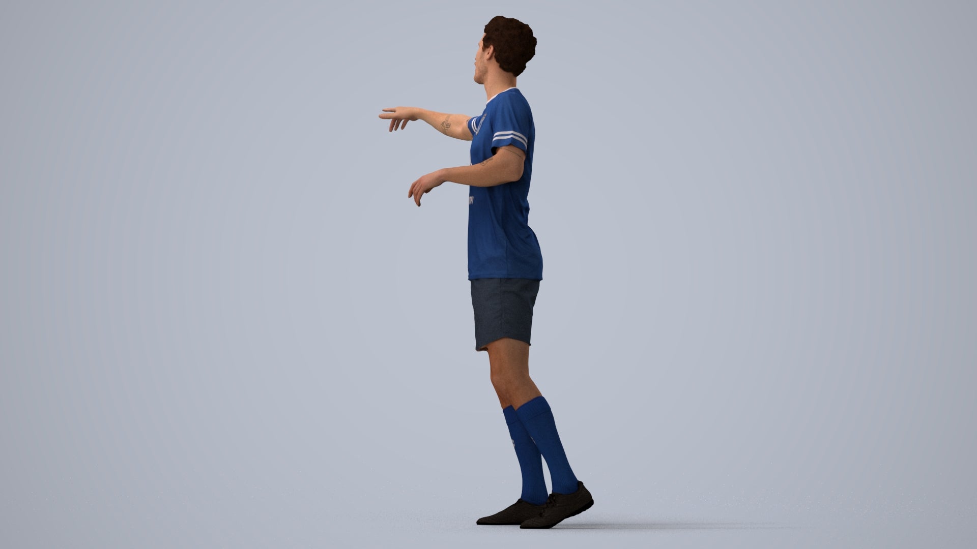 3D human model man sport, photogrammetry scanned person for archviz, three-quarter view render