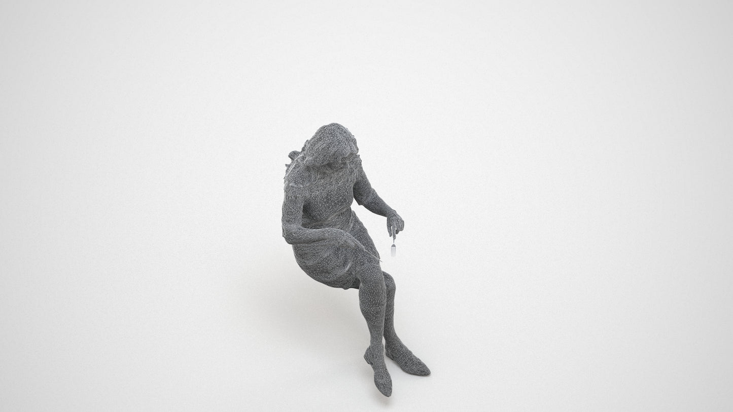 realistic 3D senior woman casual business, scanned archviz people for Blender and 3ds Max, wireframe three-quarter view