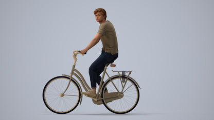 realistic 3D man casual cycling, scanned archviz people for Blender and 3ds Max, three-quarter view render