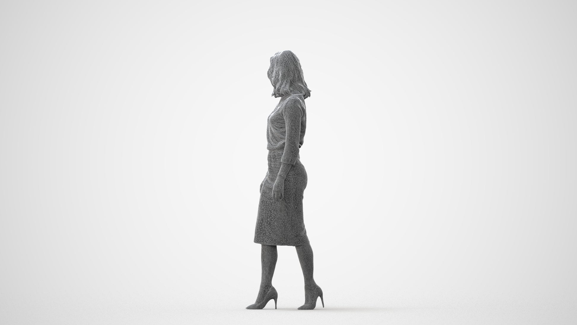 realistic 3D woman business standing, scanned archviz people for Blender and 3ds Max, square thumbnail