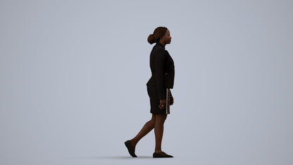 realistic 3D human woman business walking, archviz people FBX OBJ for Blender, side view render