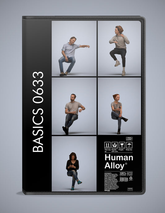 scanned 3D people sitting collection, 5 photogrammetry models for Enscape and V-Ray
