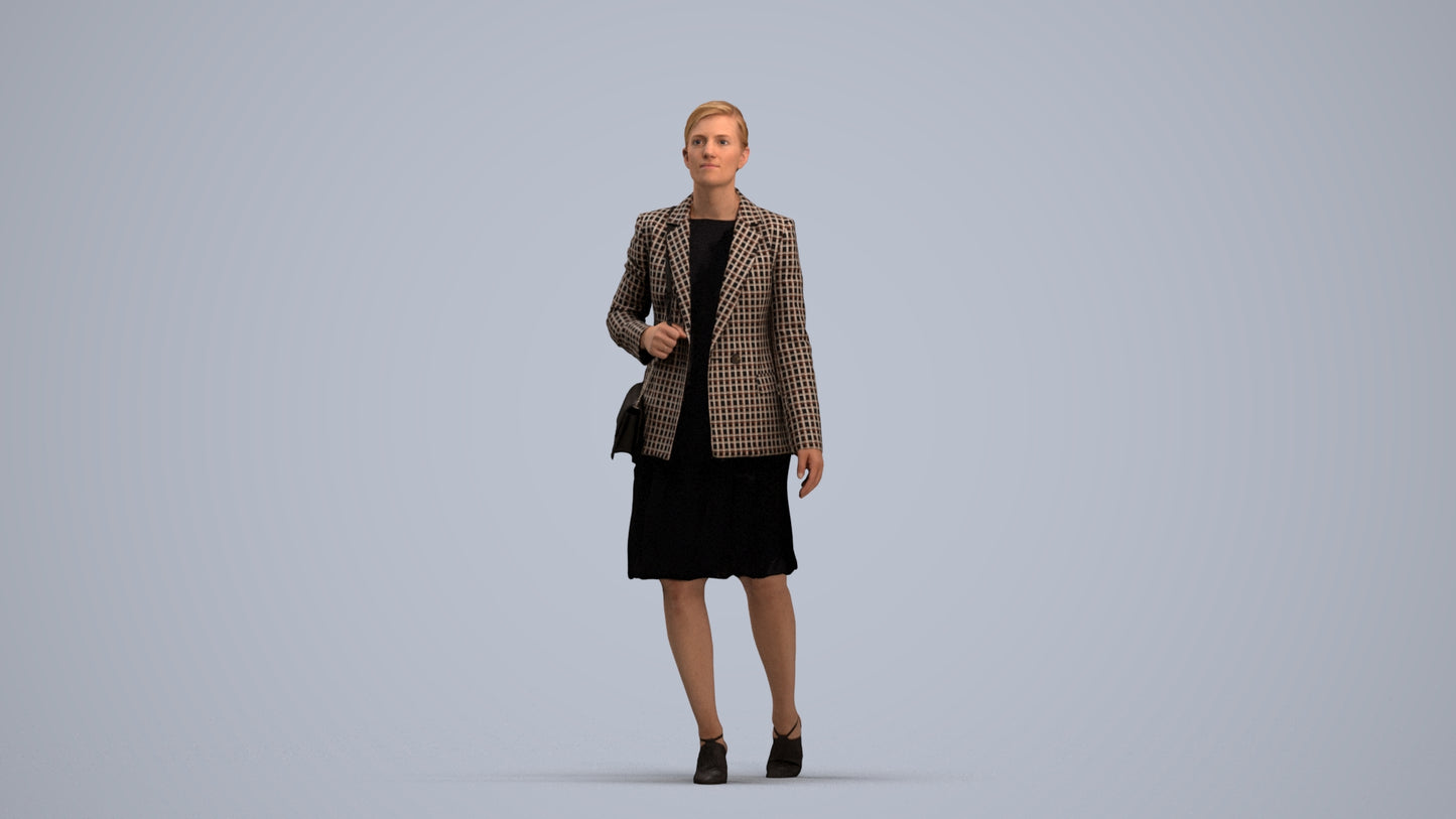 photogrammetry 3D woman business walking, realistic human model archviz FBX, standing pose render