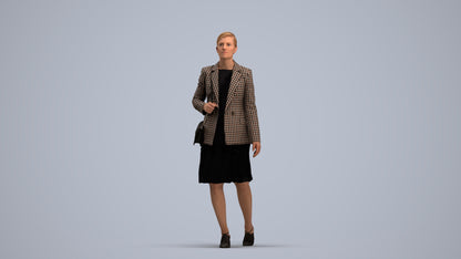 photogrammetry 3D woman business walking, realistic human model archviz FBX, standing pose render