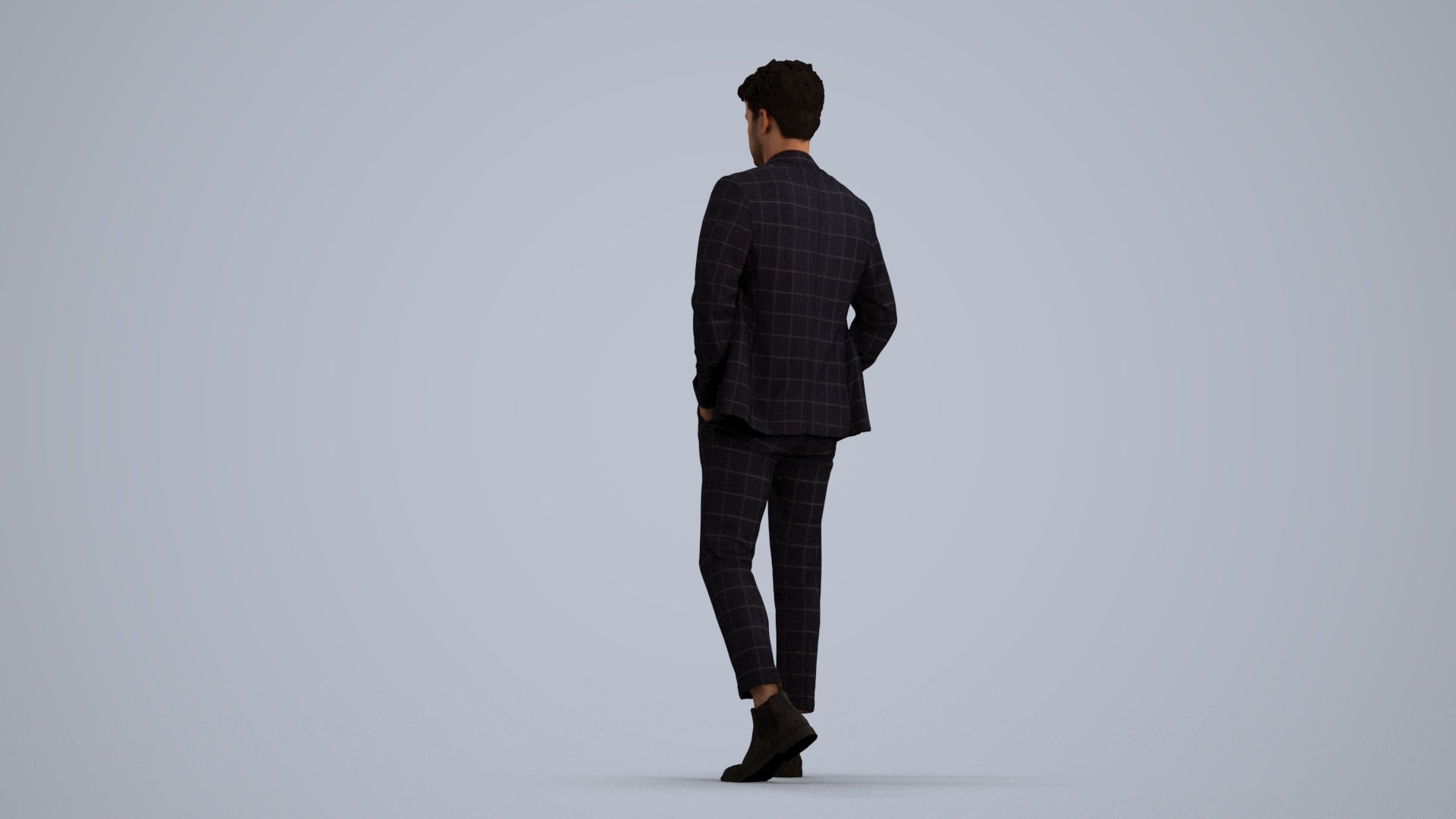3D human model man business walking, photogrammetry scanned person for archviz, front view render