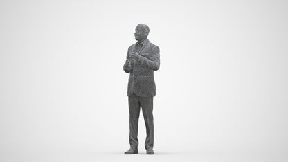 3D human model man formal standing, photogrammetry scanned person for archviz, three-quarter front view render