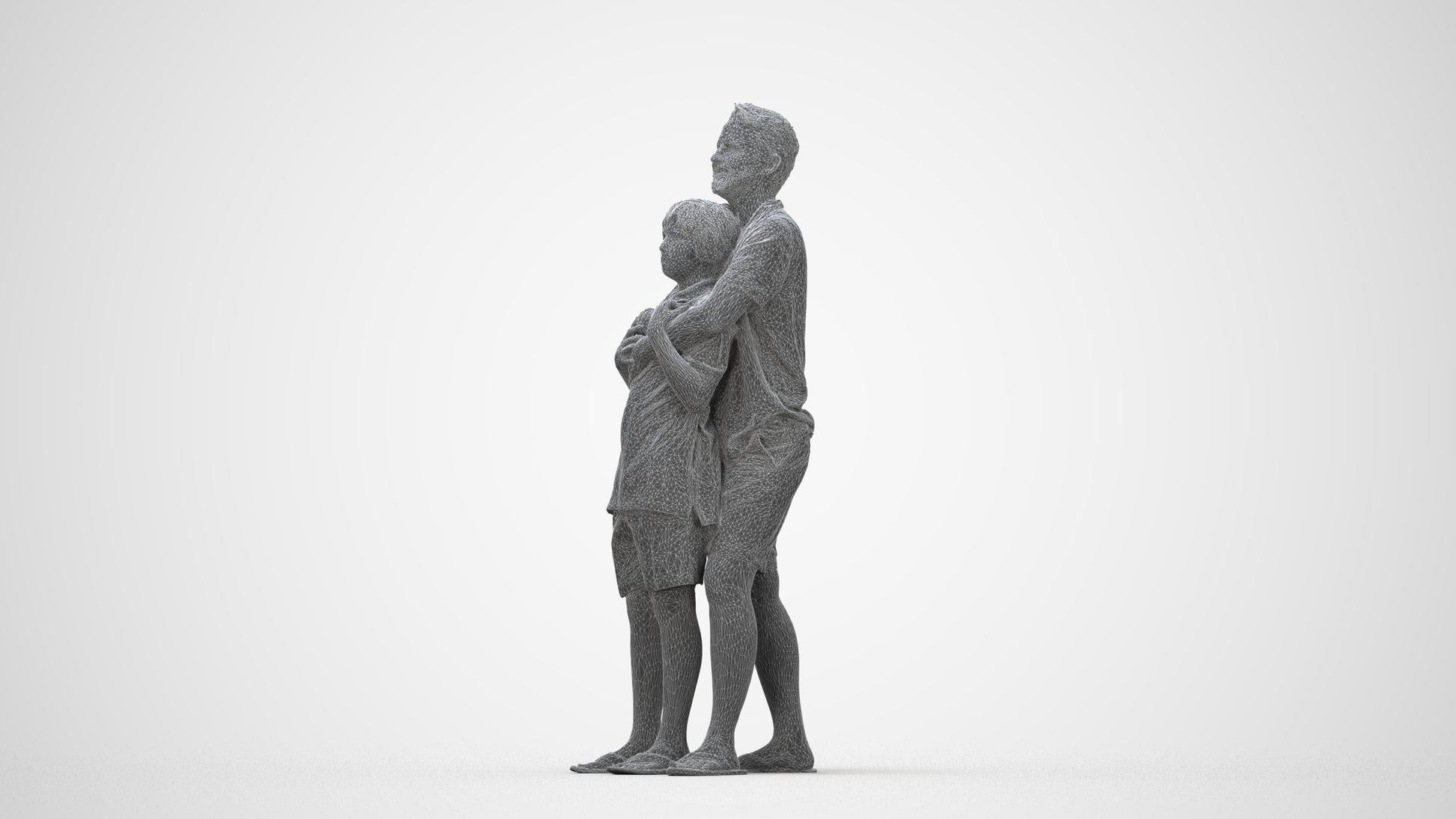 3D people model boy standing, scanned human for 3ds Max rendering, wireframe back view