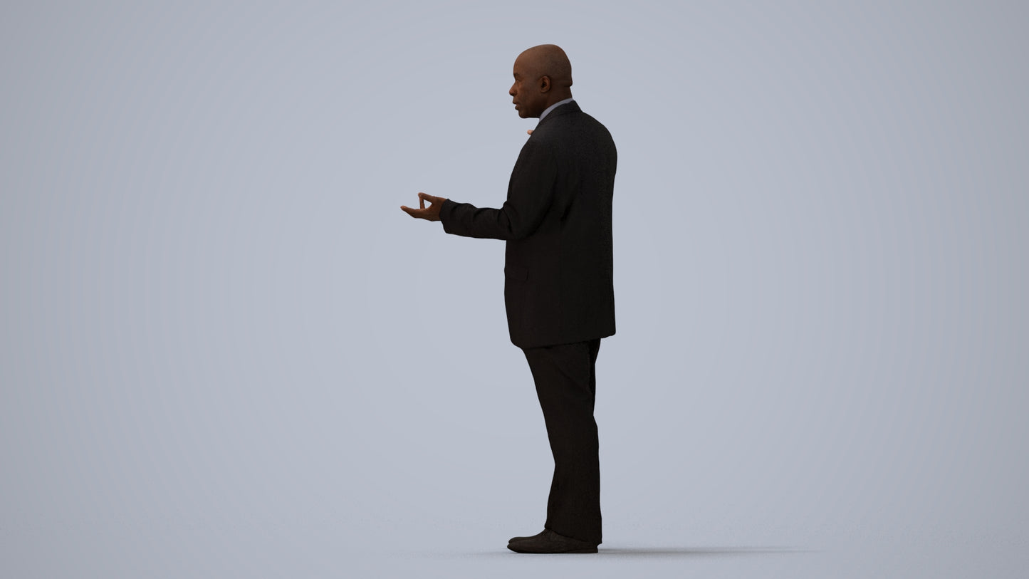 realistic 3D human man business, archviz people FBX OBJ for Blender, three-quarter view render