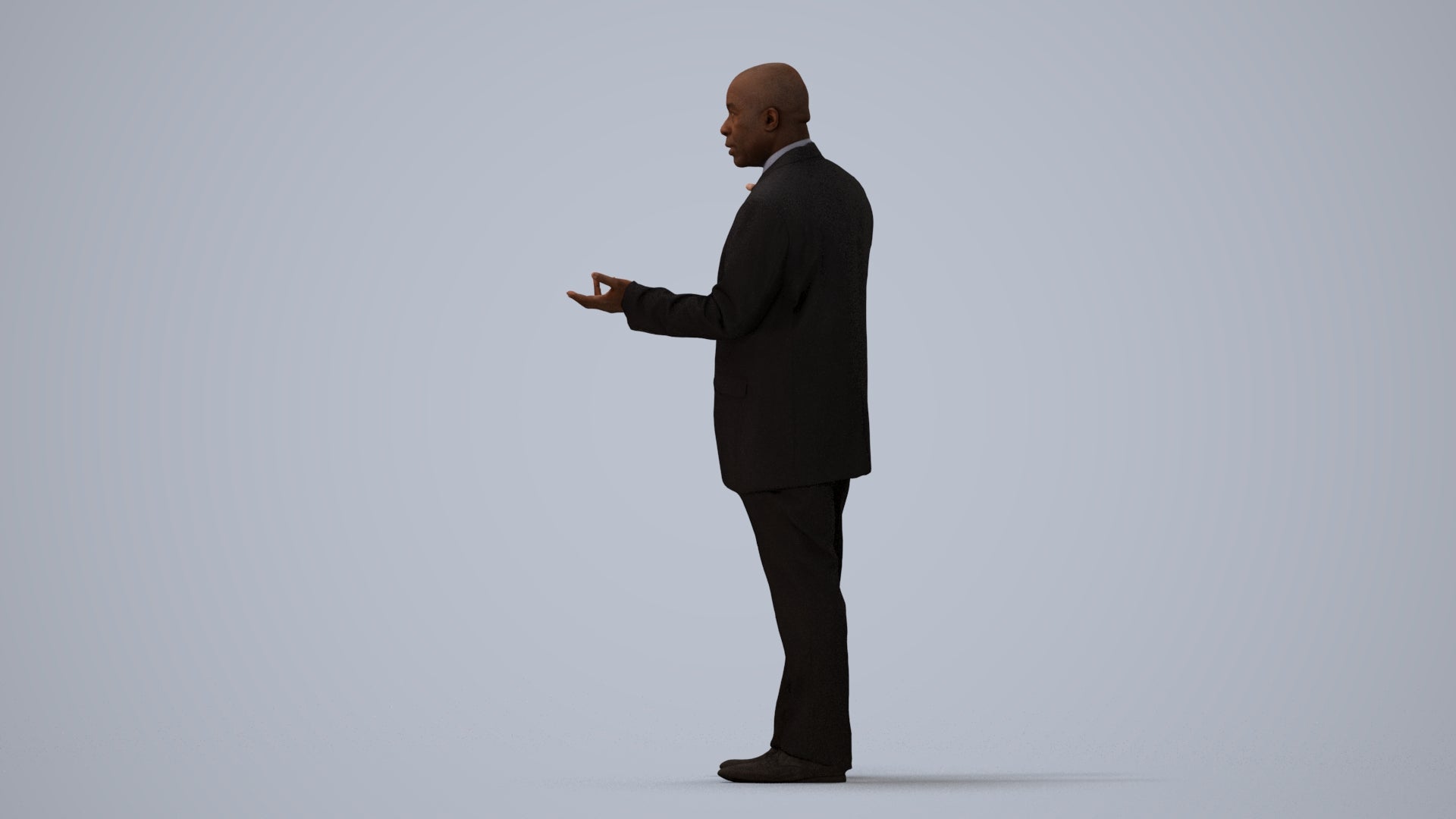 realistic 3D human man business, archviz people FBX OBJ for Blender, three-quarter view render