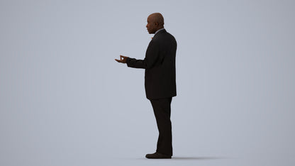 realistic 3D human man business, archviz people FBX OBJ for Blender, three-quarter view render