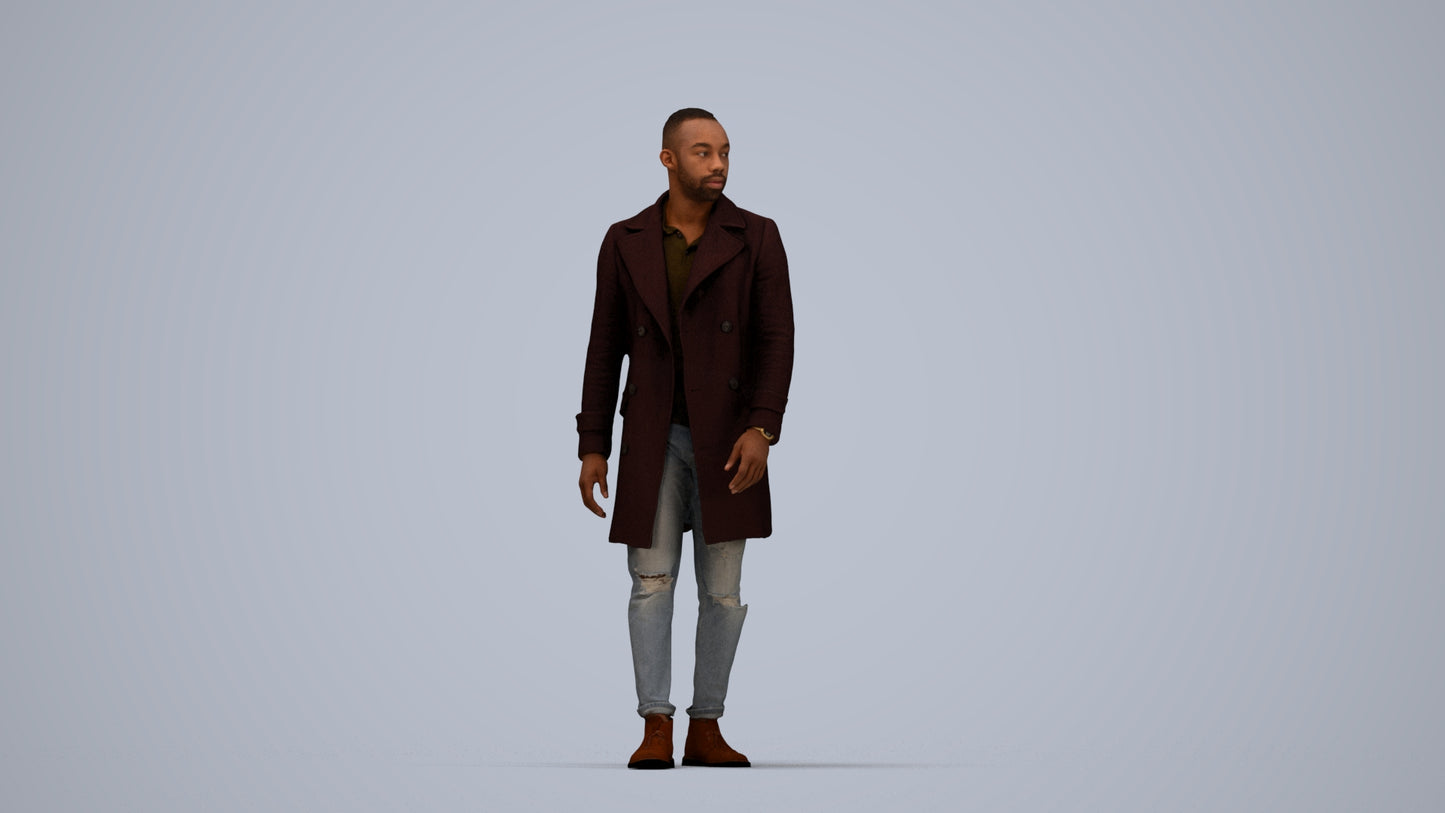 3D people model man casual walking, scanned human for 3ds Max rendering, top-down view render
