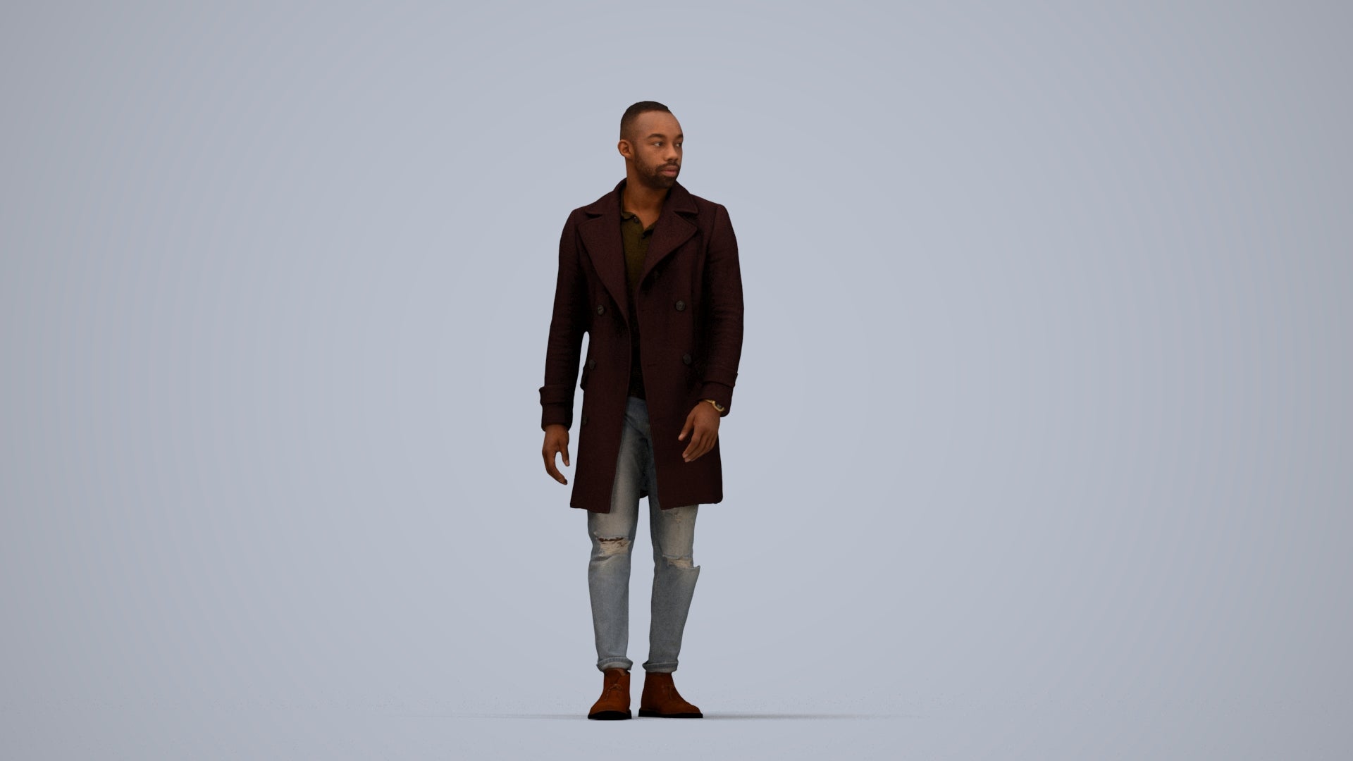 3D people model man casual walking, scanned human for 3ds Max rendering, top-down view render