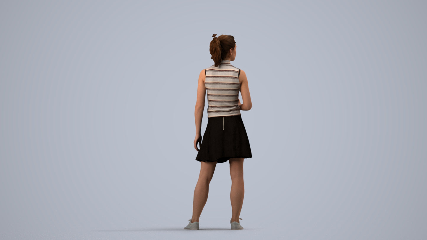 realistic 3D woman casual standing, scanned archviz people for Blender and 3ds Max, side view render