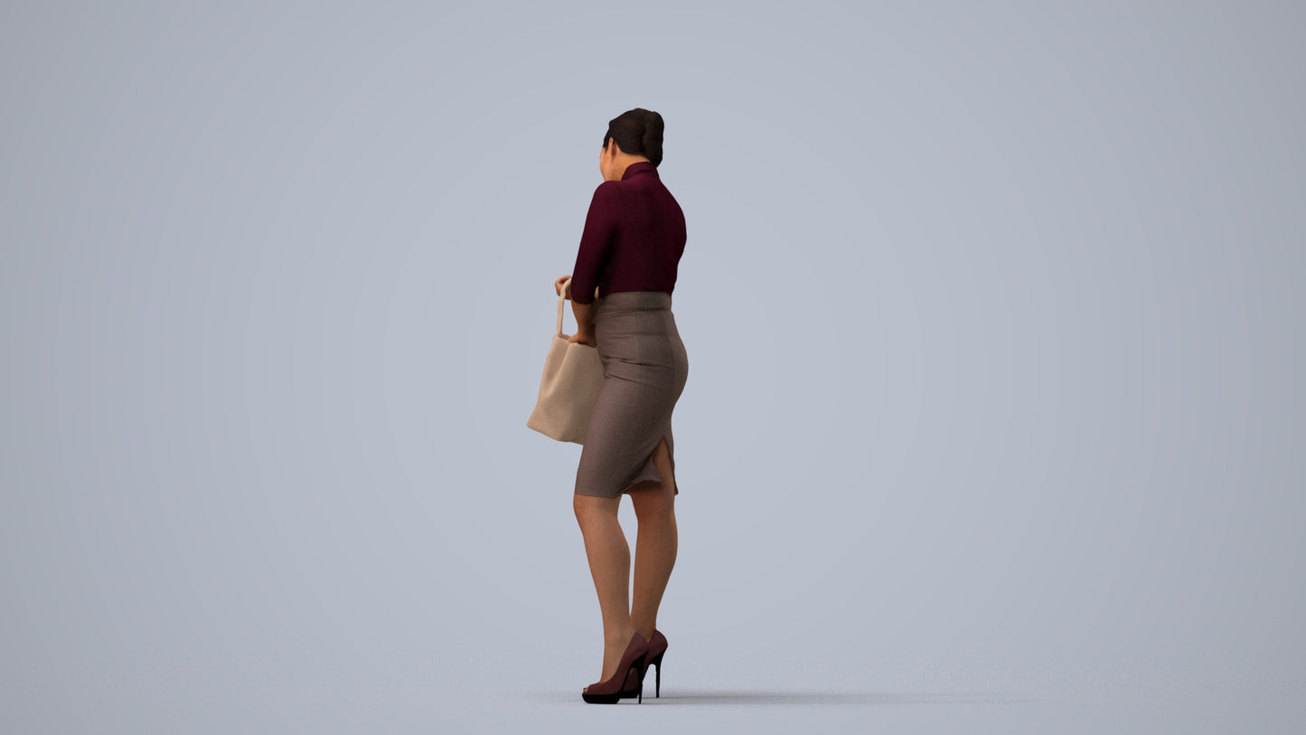 photogrammetry 3D woman business standing, realistic human model archviz FBX, three-quarter view render