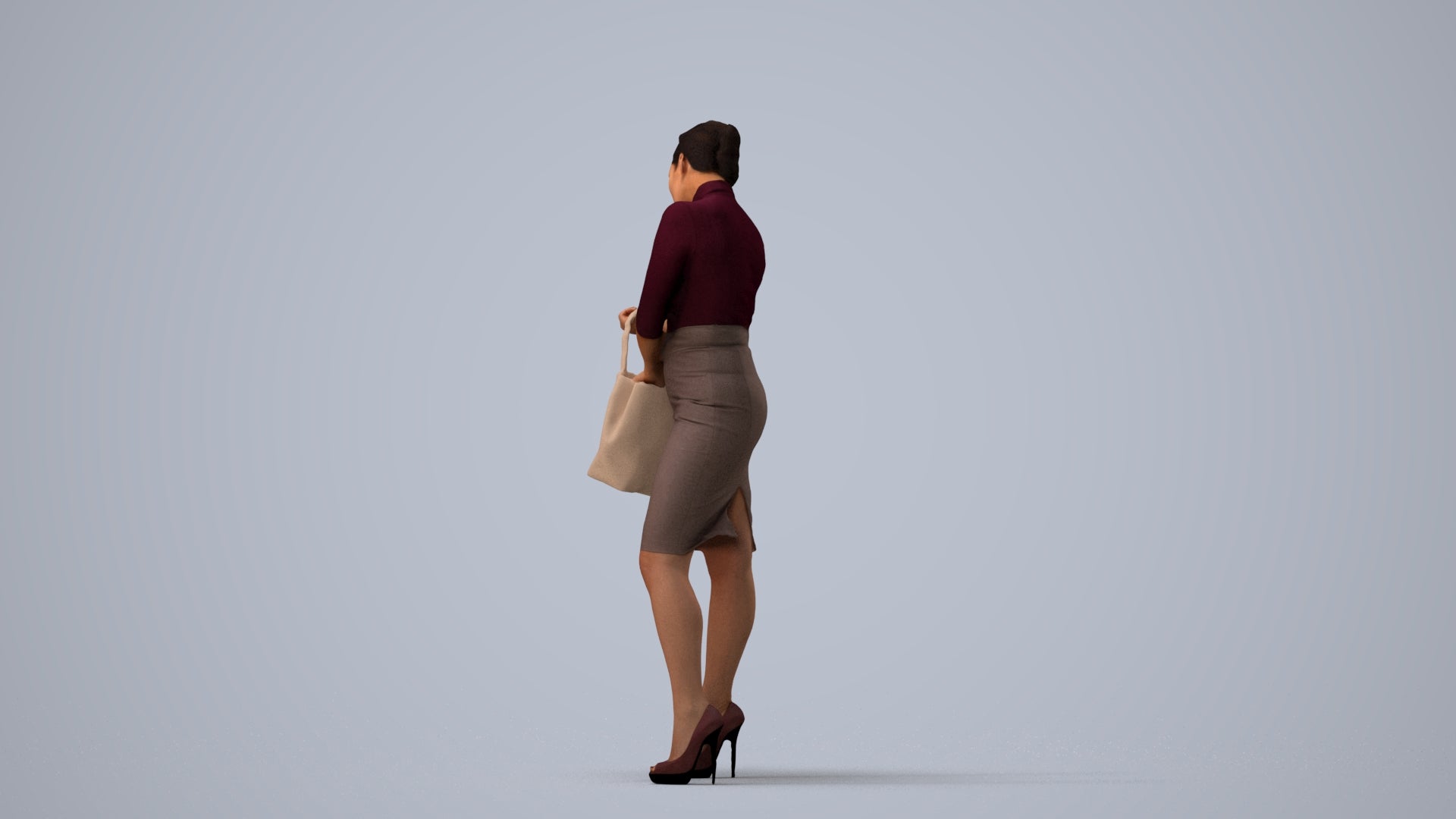 photogrammetry 3D woman business standing, realistic human model archviz FBX, three-quarter view render