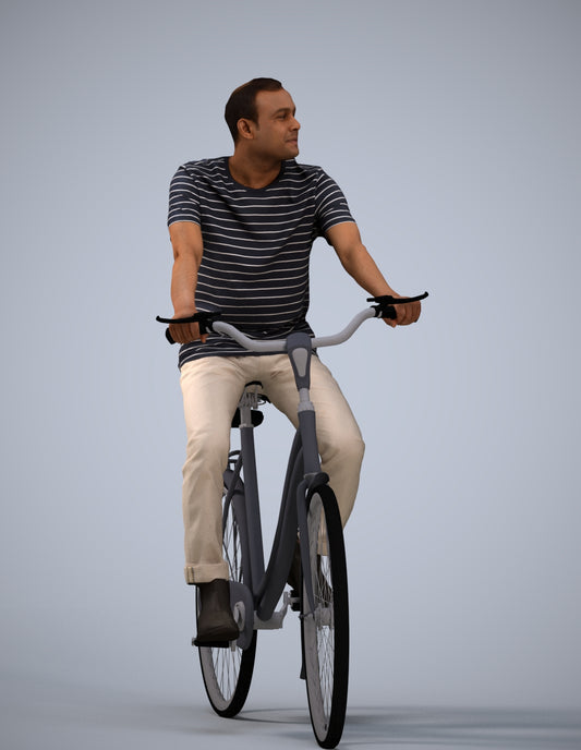 scanned 3D man casual cycling, photogrammetry people for Enscape and V-Ray