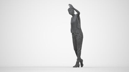 3D scanned woman standing casual, photorealistic archviz people for Enscape and SketchUp, wireframe back view