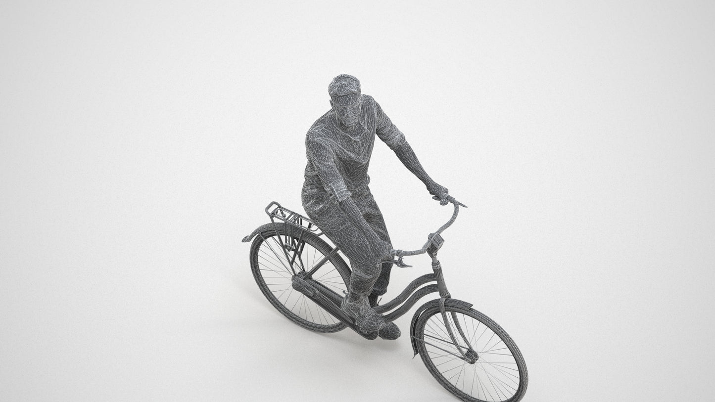 3D scanned man sitting casual, photorealistic archviz people for Enscape and SketchUp, wireframe three-quarter view