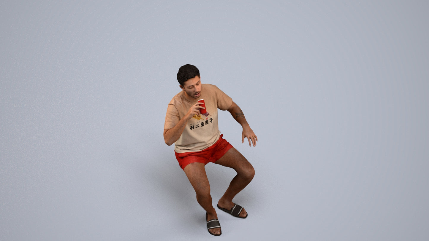 3D scanned man sitting casual, photorealistic archviz people for Enscape and SketchUp, back view render