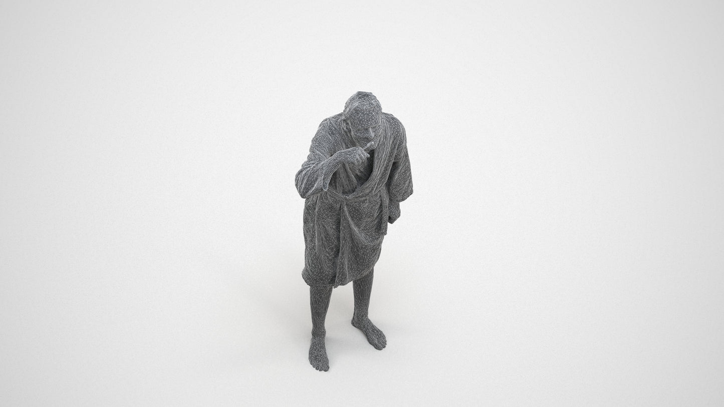 photogrammetry 3D man casual bathroom, realistic human model archviz FBX, wireframe three-quarter view