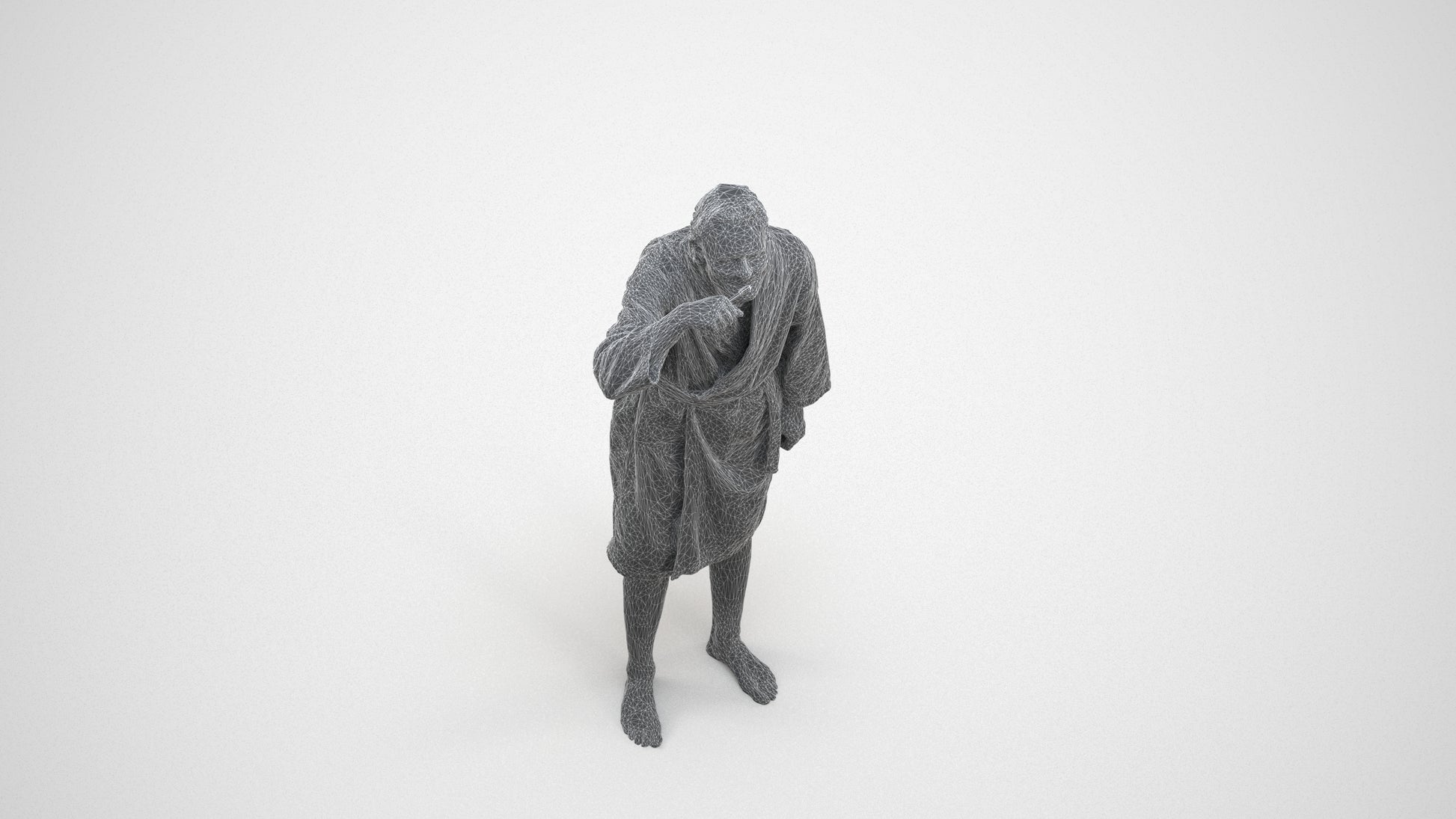 photogrammetry 3D man casual bathroom, realistic human model archviz FBX, wireframe three-quarter view