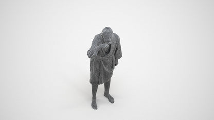 photogrammetry 3D man casual bathroom, realistic human model archviz FBX, wireframe three-quarter view