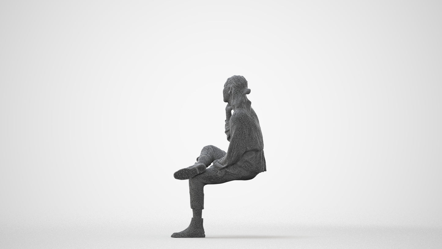 3D people model woman casual sitting, scanned human for 3ds Max rendering, square thumbnail