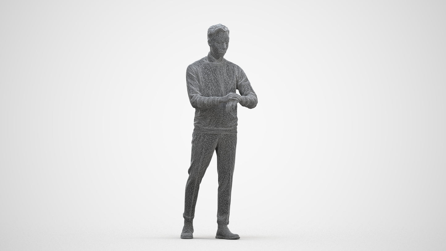 3D people model man casual walking, scanned human for 3ds Max rendering, three-quarter front view render