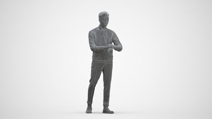 3D people model man casual walking, scanned human for 3ds Max rendering, three-quarter front view render