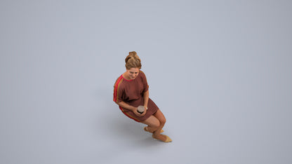 3D human model woman casual sitting, photogrammetry scanned person for archviz, back view render