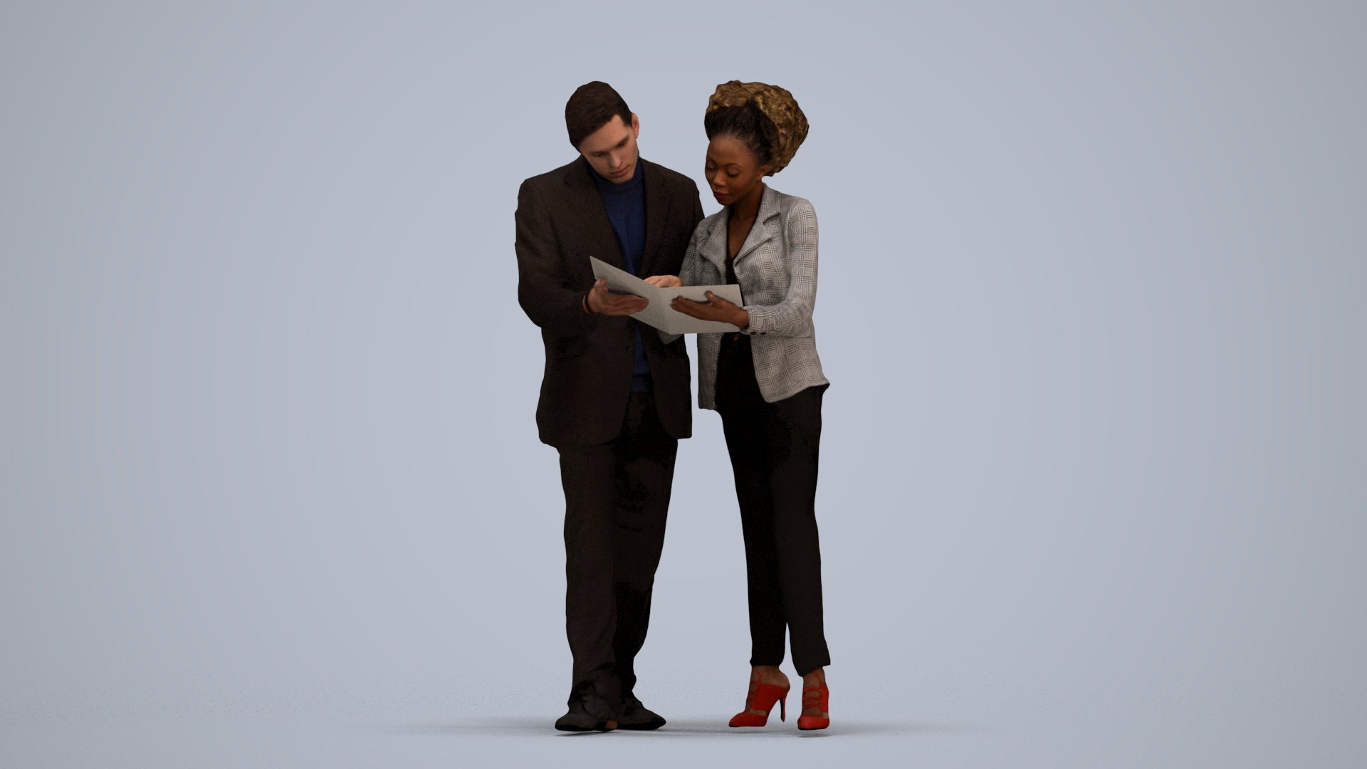 3D people model woman business, scanned human for 3ds Max rendering, standing pose render