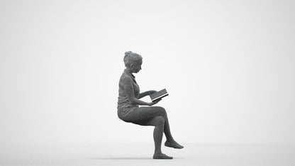 3D people model woman casual sitting, scanned human for 3ds Max rendering, wireframe side view