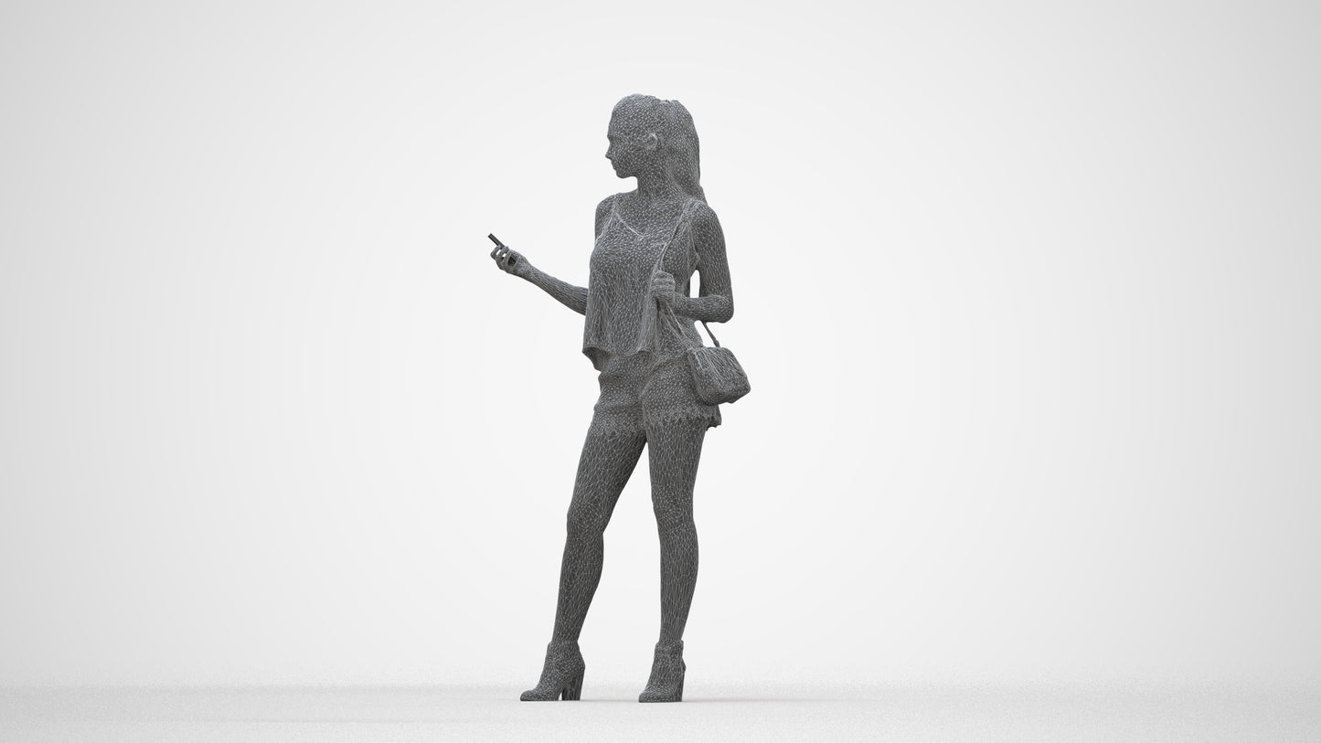 photogrammetry 3D girl casual standing, realistic human model archviz FBX, wireframe back view