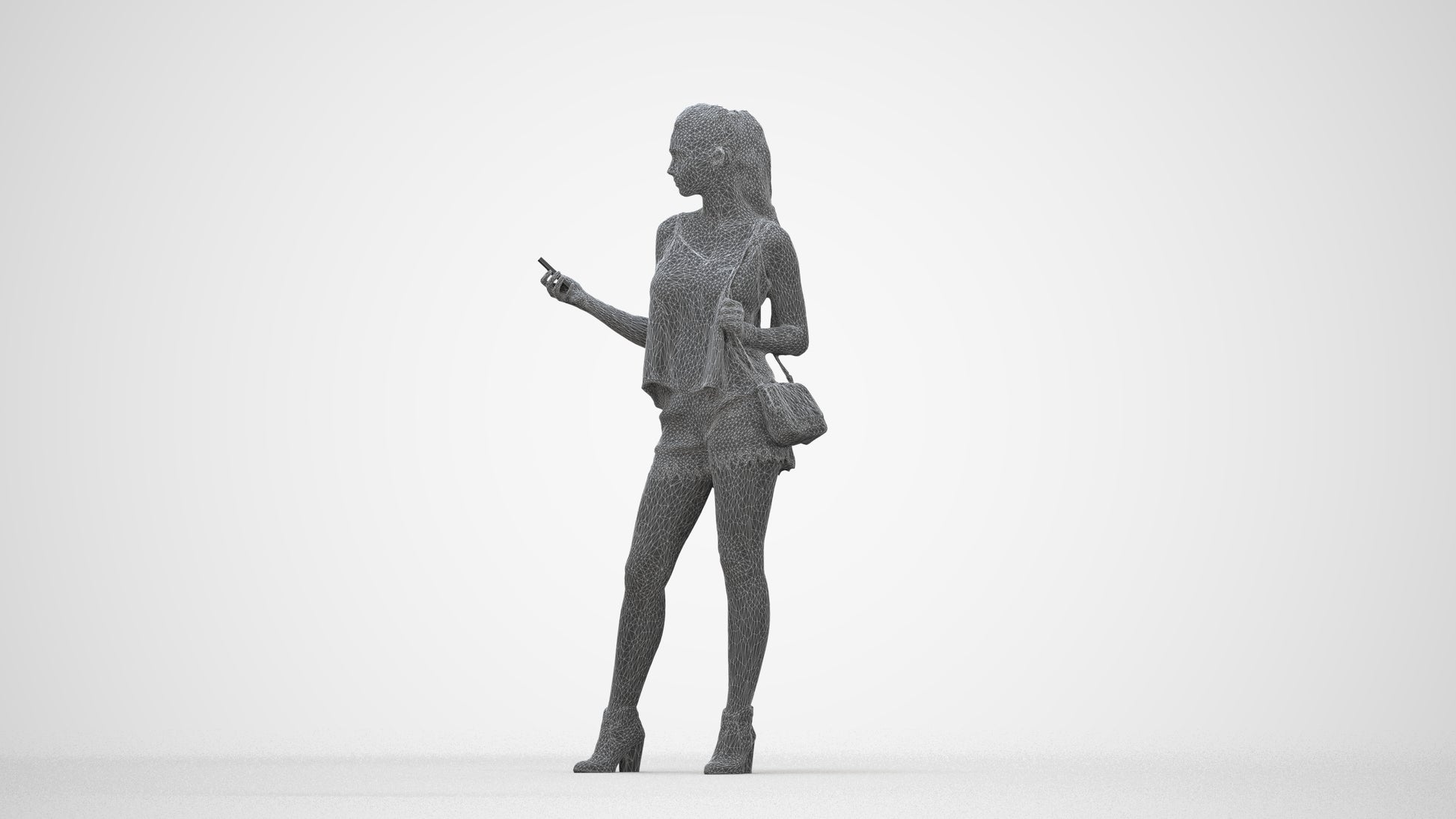 photogrammetry 3D girl casual standing, realistic human model archviz FBX, wireframe back view