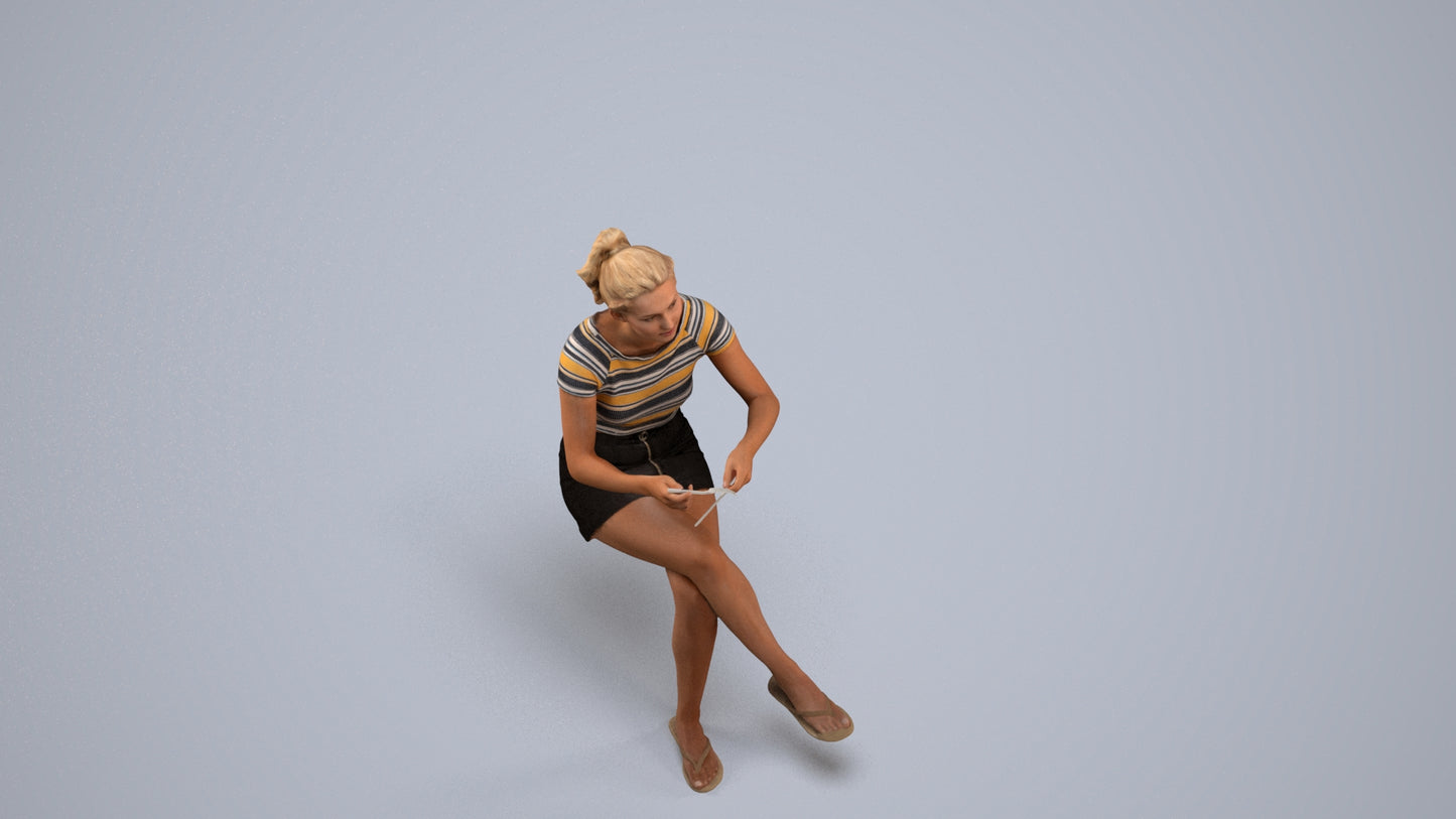 scanned 3D woman casual sitting, photogrammetry people for Enscape and V-Ray, back view render